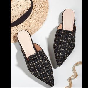 Point toe tweed flat mules Size EUR39 US 7.5